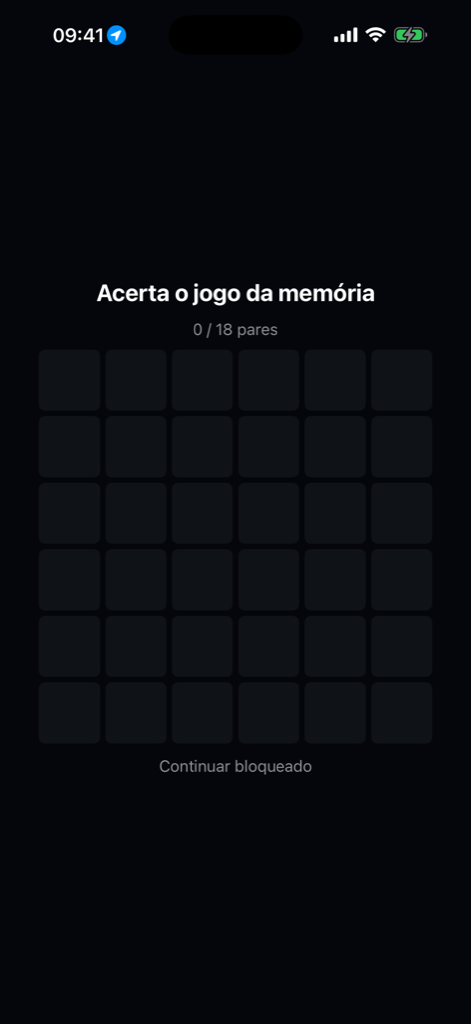 Escudo Insistente com o jogo da memória, antes de liberar o desbloqueio